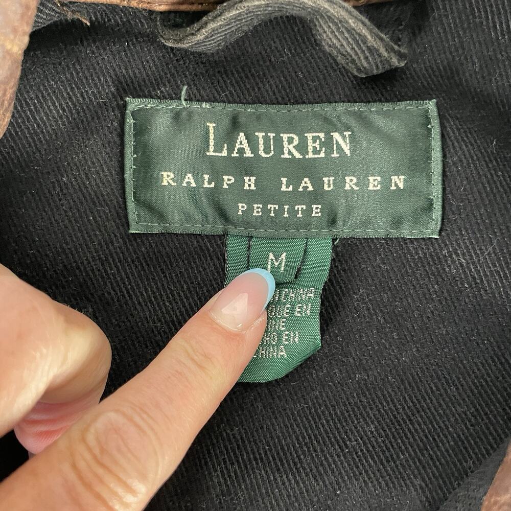 Lauren Ralph Lauren Cropped Black Denim Jacket with Leather Collar MD Petite - Picture 3 of 14